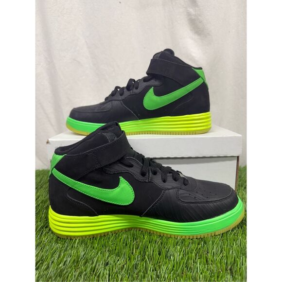 Sz 10 - Nike Lunar Force 1 Leather Black Green neon LTHR (555089-004) - Picture 3 of 8